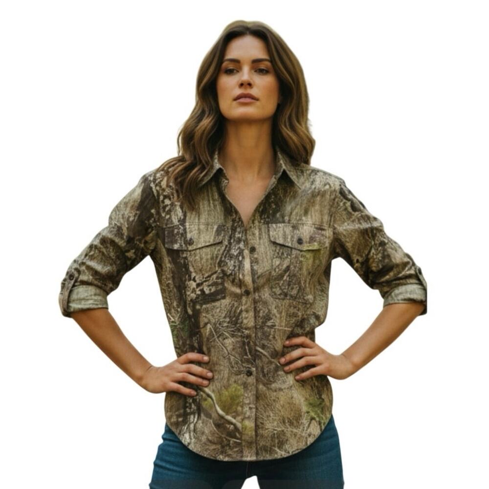 Magellan Hunt Gear Shirt Women’s Large Camo Realtree Edge Lightweight Gray Green